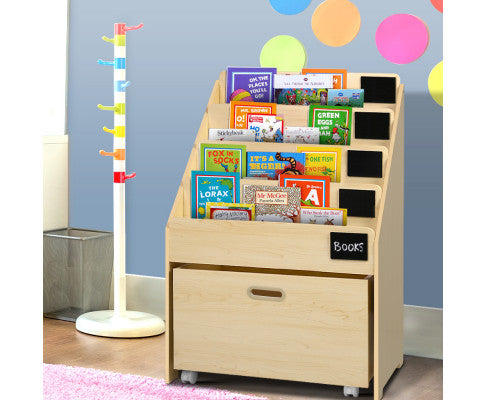 Keezi Kids Bookcase Childrens Bookshelf Organiser Storage Shelf Wooden Beige