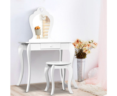 Keezi White Kids Vanity Dressing Table Stool Set Mirror Princess Children Makeup