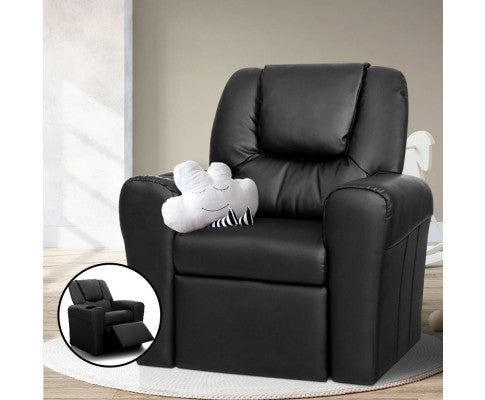 Keezi Kids Recliner Chair Black PU Leather Sofa Lounge Couch Children Armchair