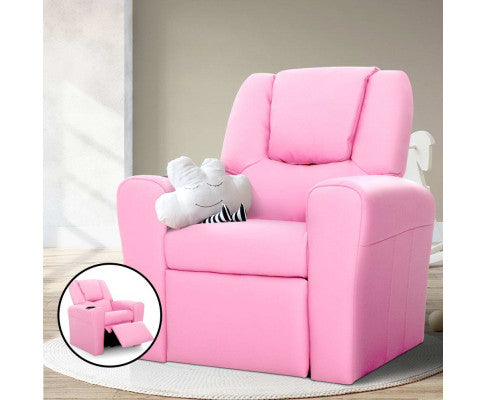Keezi Kids Recliner Chair Pink PU Leather Sofa Lounge Couch Children Armchair
