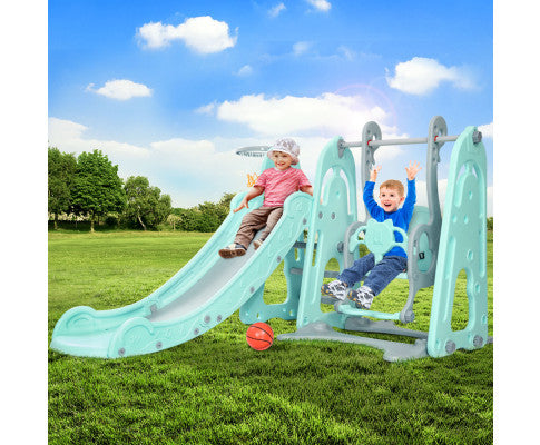 Keezi Kids Slide Swing Outdoor Indoor Playground Basketball Hoop Toddler Play Green