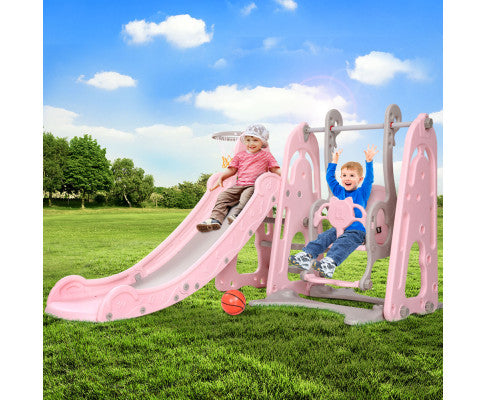 Keezi Kids Slide Swing Outdoor Playground Basketball Hoop Playset Indoor Pink