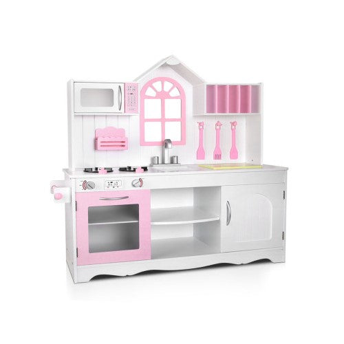 Keezi Kids Wooden Kitchen Play Set White Pink - Main Image
