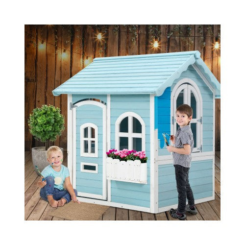 Kids Wooden Cubby House Outdoor Playhouse Pretend Play Set