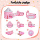 Keezi Kids Playhouse Play Tent Pop Up Castle Crawl Tunnel Basketball Hoop Pink