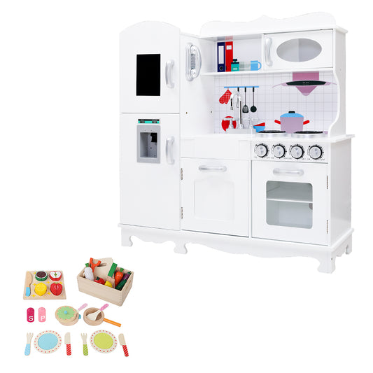Keezi Kids Kitchen Play Set Wooden Pretend Toys Cooking Children Storage White