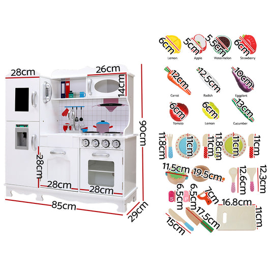 Keezi Kids Kitchen Play Set Wooden Pretend Toys Cooking Children Storage White