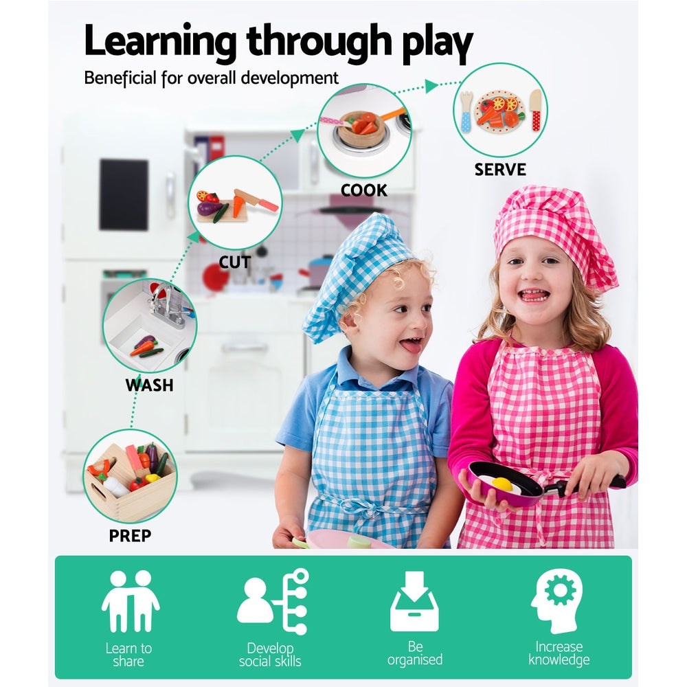 Keezi Kids Kitchen Play Set Wooden Pretend Toys Cooking Children Storage White