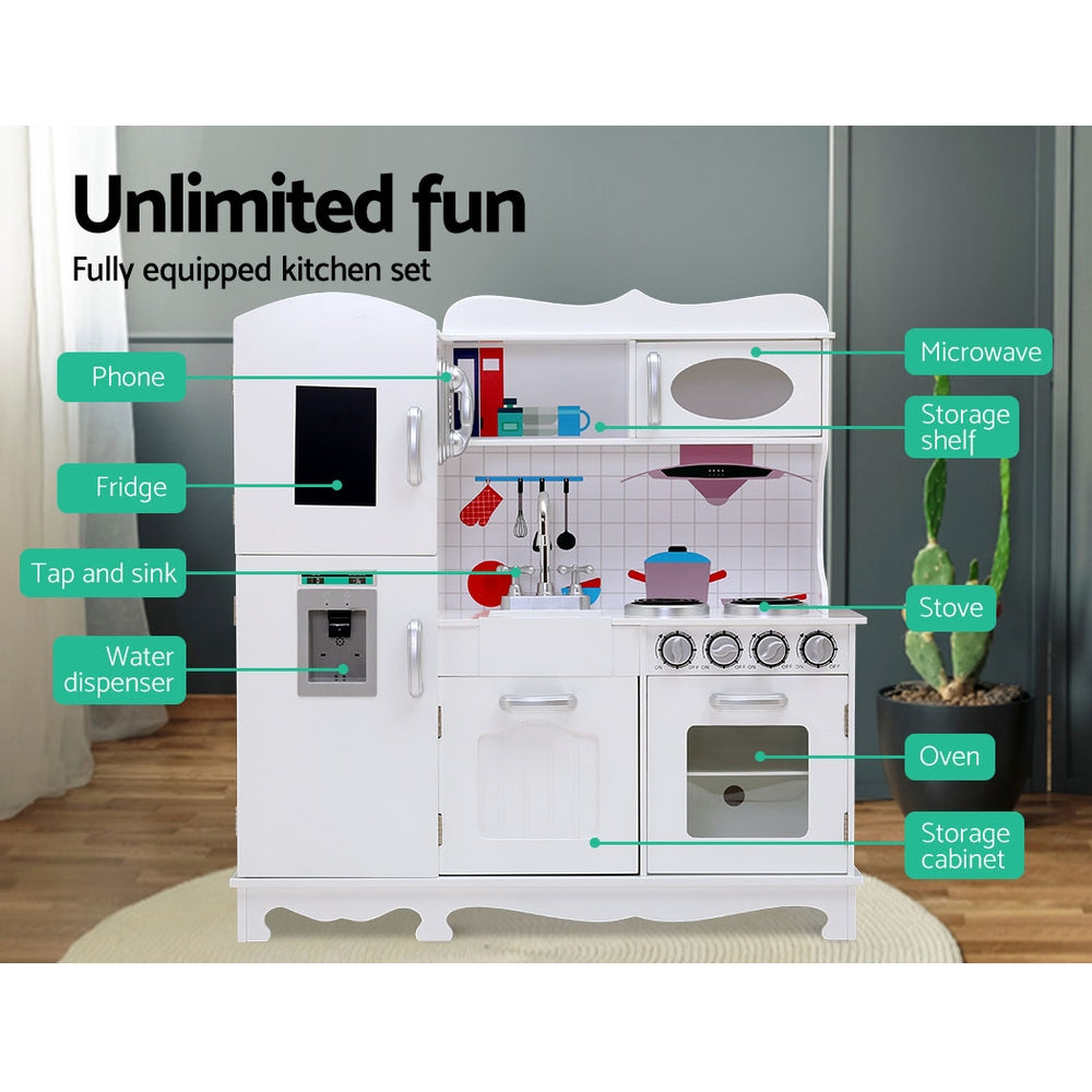 Keezi Kids Kitchen Play Set Wooden Pretend Toys Cooking Children Storage White