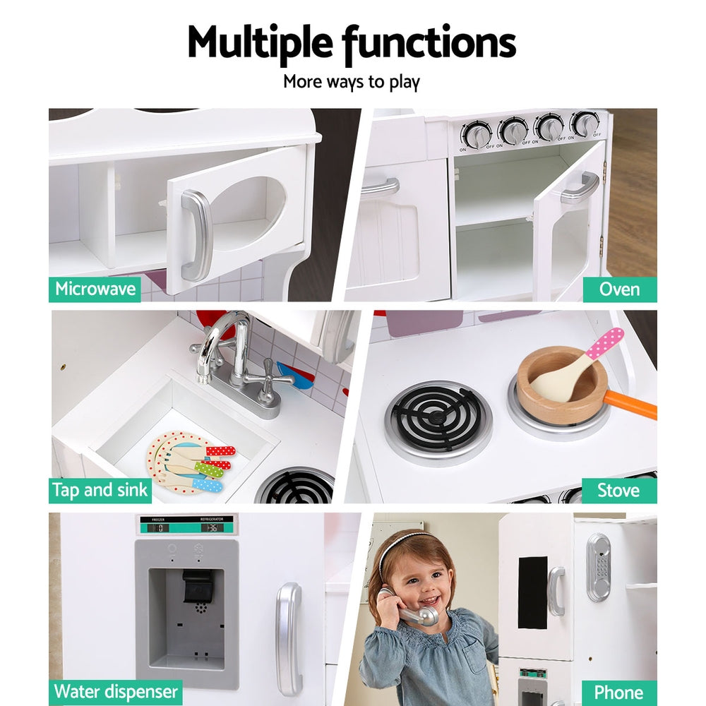 Keezi Kids Kitchen Play Set Wooden Pretend Toys Cooking Children Storage White