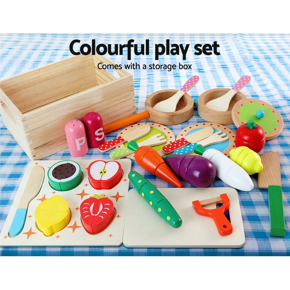 Keezi Kids Kitchen Play Set Wooden Pretend Toys Cooking Children Storage White