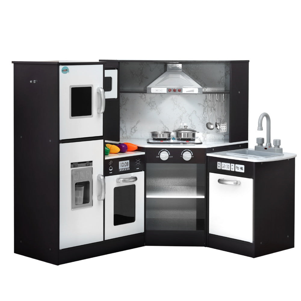 Keezi Kids Kitchen Play Set Wooden Pretend Cooking Playset w/Sounds Lights Black