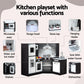 Keezi Kids Kitchen Play Set Wooden Pretend Cooking Playset w/Sounds Lights Black