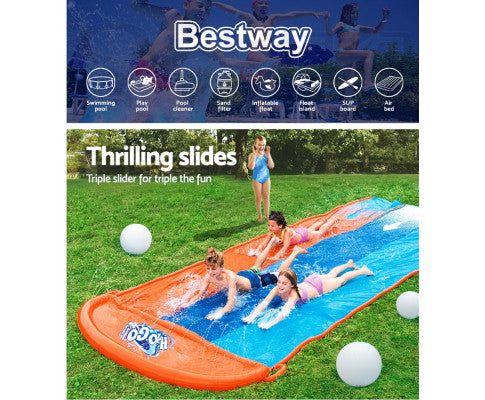 Bestway Water Slip And Slide Kids Inflatable Splash Toy Outdoor Triple 4.88M