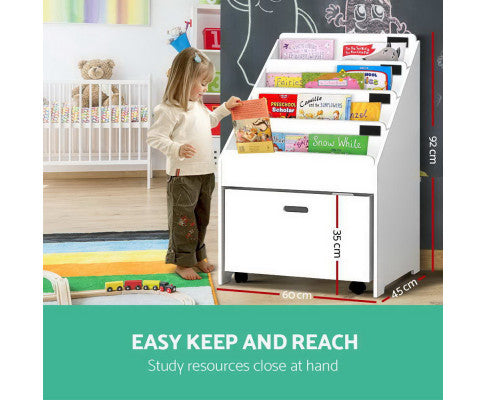 Keezi Kids Natural Wood Bookshelf Storage Organiser Bookcase Drawers Children