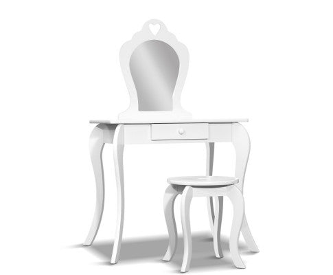 Keezi White Kids Vanity Dressing Table Stool Set Mirror Princess Children Makeup