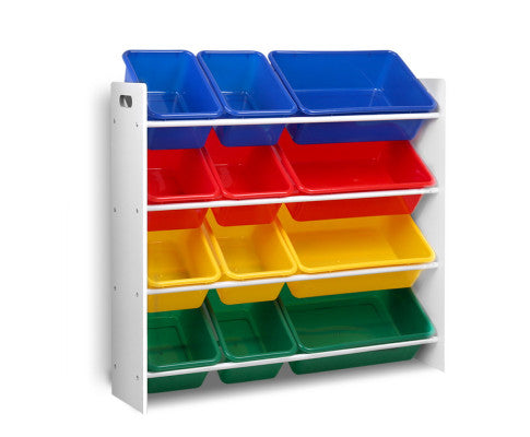 Keezi 12 Plastic Bins Kids Toy Organiser Box Bookshelf Storage Children Rack