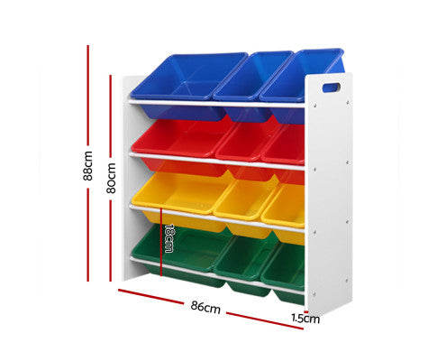 Keezi 12 Plastic Bins Kids Toy Organiser Box Bookshelf Storage Children Rack