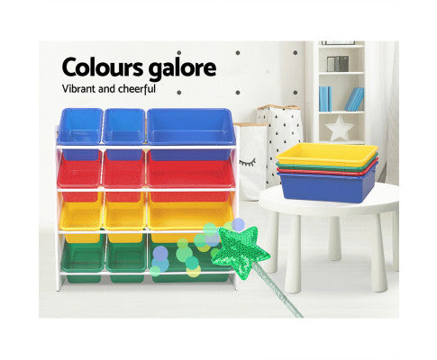 Keezi 12 Plastic Bins Kids Toy Organiser Box Bookshelf Storage Children Rack