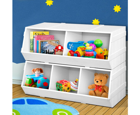 Keezi Kids Toy Box Stackable Bookshelf Storage Organiser Bookcase Shelf