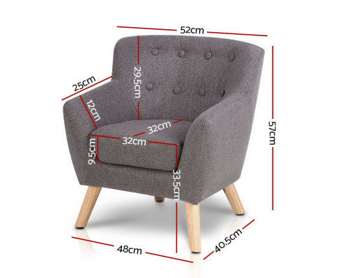 Keezi Kids Sofa Armchair Grey Linen Lounge Nordic French Couch Children Room