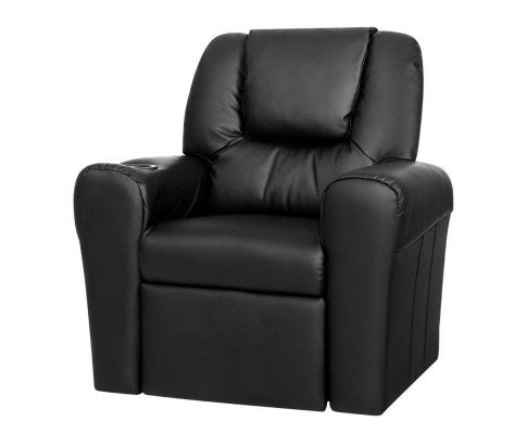 Keezi Kids Recliner Chair Black PU Leather Sofa Lounge Couch Children Armchair