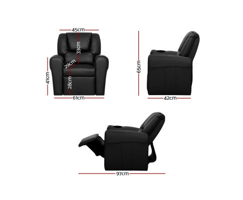 Keezi Kids Recliner Chair Black PU Leather Sofa Lounge Couch Children Armchair