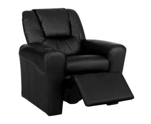 Keezi Kids Recliner Chair Black PU Leather Sofa Lounge Couch Children Armchair