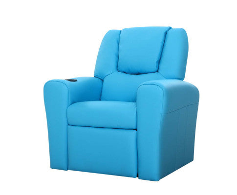 Keezi Kids Recliner Chair Blue PU Leather Sofa Lounge Couch Children Armchair