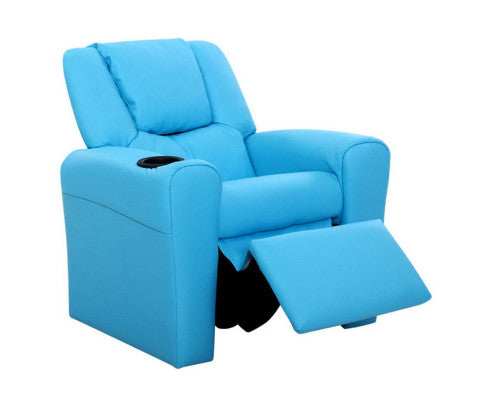 Keezi Kids Recliner Chair Blue PU Leather Sofa Lounge Couch Children Armchair