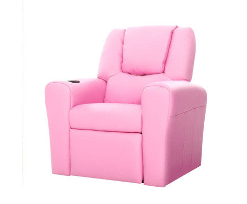 Keezi Kids Recliner Chair Pink PU Leather Sofa Lounge Couch Children Armchair