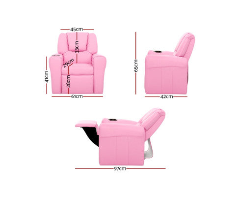 Keezi Kids Recliner Chair Pink PU Leather Sofa Lounge Couch Children Armchair