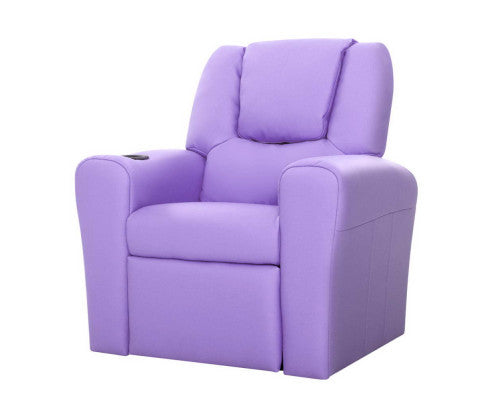 Keezi Kids Recliner Chair Purple PU Leather Sofa Lounge Couch Children Armchair