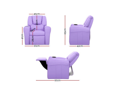 Keezi Kids Recliner Chair Purple PU Leather Sofa Lounge Couch Children Armchair