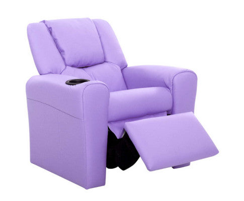 Keezi Kids Recliner Chair Purple PU Leather Sofa Lounge Couch Children Armchair