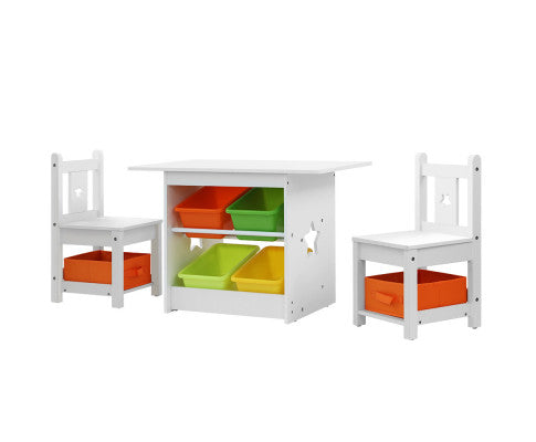 Keezi 3 PCS Kids Table and Chairs Set Children Furniture Play Toys Storage Box