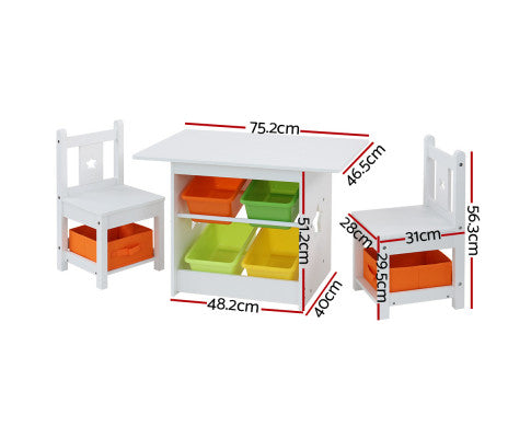 Keezi 3 PCS Kids Table and Chairs Set Children Furniture Play Toys Storage Box