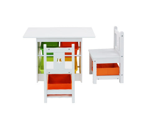 Keezi 3 PCS Kids Table and Chairs Set Children Furniture Play Toys Storage Box