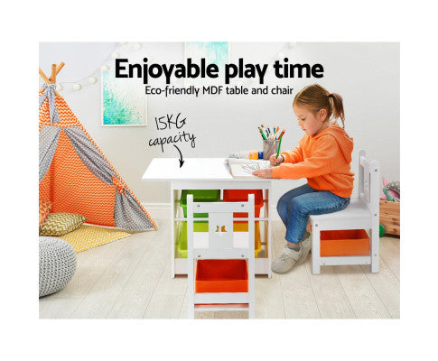 Keezi 3 PCS Kids Table and Chairs Set Children Furniture Play Toys Storage Box