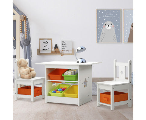 Keezi 3 PCS Kids Table and Chairs Set Children Furniture Play Toys Storage Box