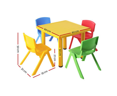 Keezi 60x60cm Kids Children Activity Study Desk Yellow Table & 4 Chairs Mixed