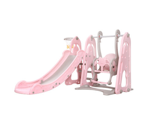 Keezi Kids Slide Swing Outdoor Playground Basketball Hoop Playset Indoor Pink