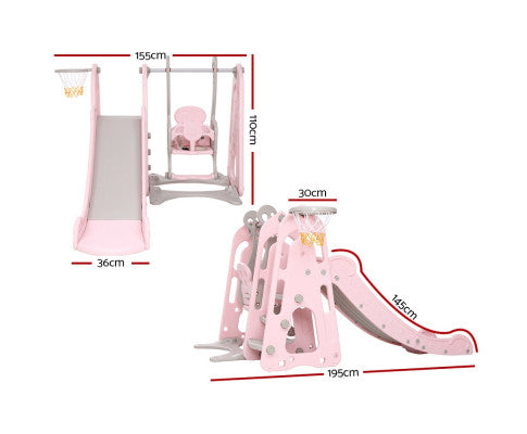 Keezi Kids Slide Swing Outdoor Playground Basketball Hoop Playset Indoor Pink