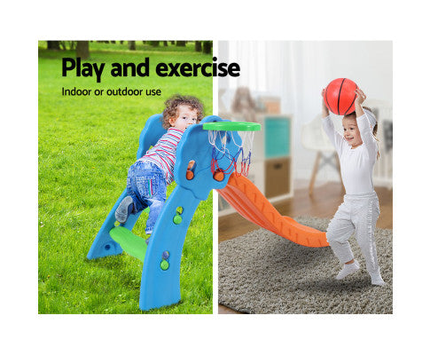 Keezi Kids Slide with Basketball Hoop Outdoor Indoor Playground Toddler Play