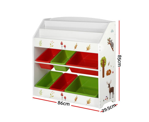 Keezi Kids Bookshelf Toy Box Organiser Children 6 Bins Display Shelf Storage Box