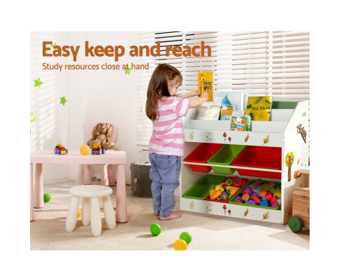 Keezi Kids Bookshelf Toy Box Organiser Children 6 Bins Display Shelf Storage Box