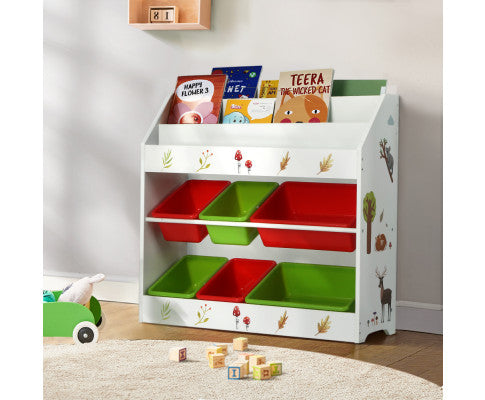 Keezi Kids Bookshelf Toy Box Organiser Children 6 Bins Display Shelf Storage Box