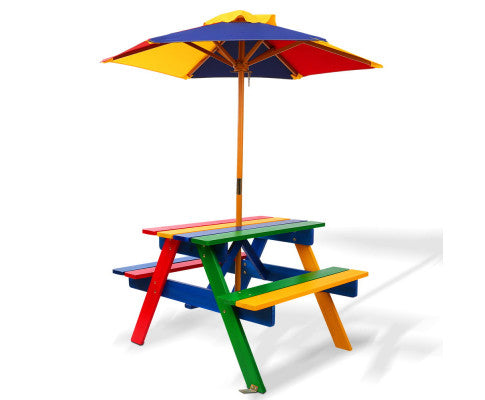 Keezi Kids Wooden Picnic Table Set with Umbrella