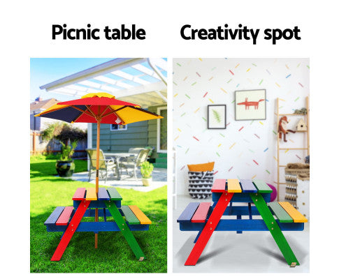 Keezi Kids Wooden Picnic Table Set with Umbrella