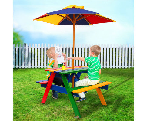 Kids table and chairs with online umbrella